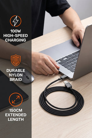 Image of High Quality 100W High-Speed USB-C Charging Cable – 150cm Durable Nylon Braided Design**